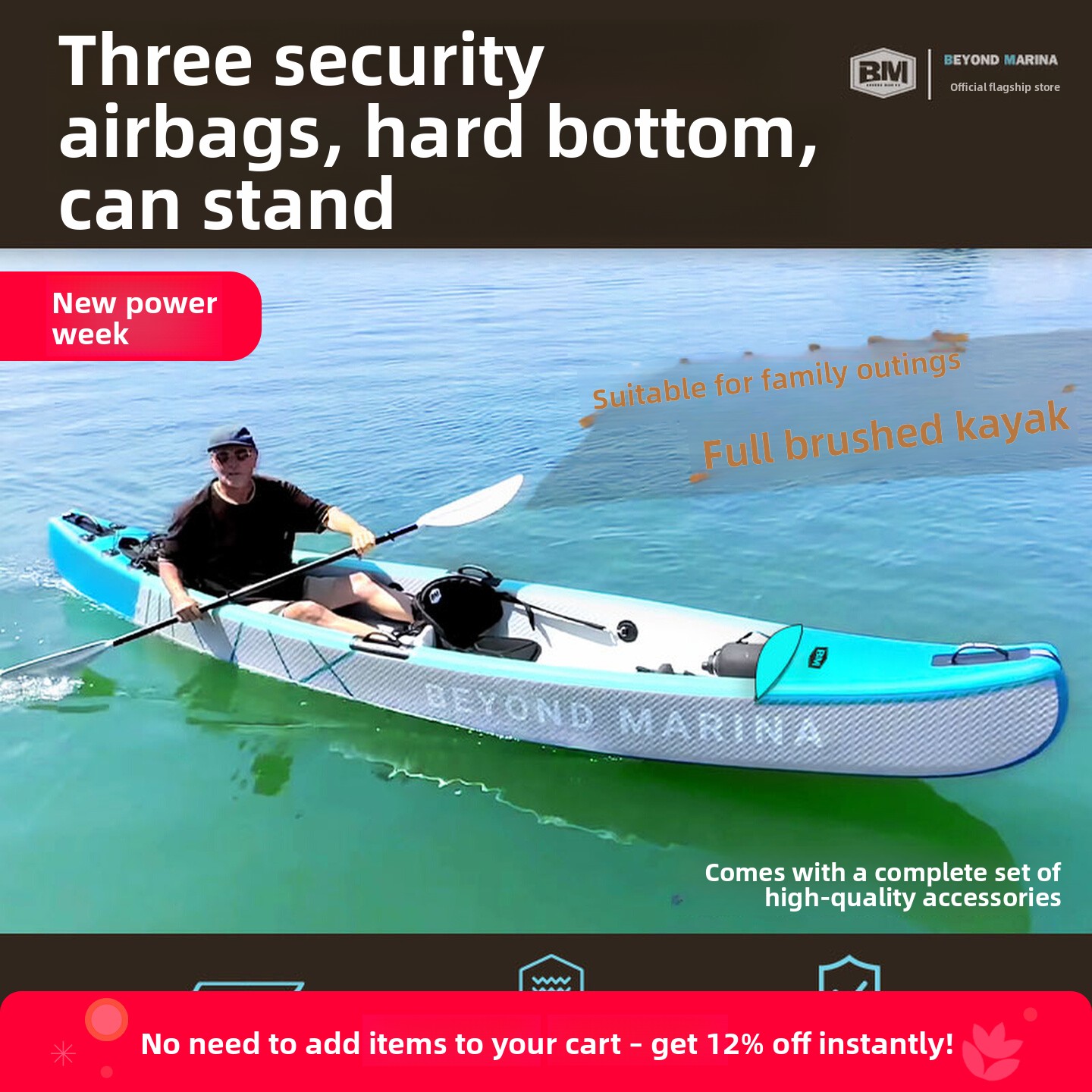 Inflatable Kayak 3 Person - Portable Sea Fishing Inflatable Kayak with